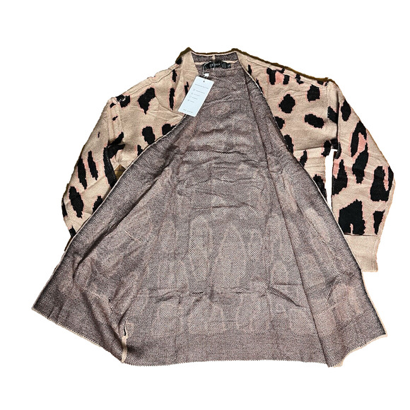 Zesica Leopard Knit Open Cardigan Sweater Women’s Small Oversized Long Sleeve - Picture 5 of 14